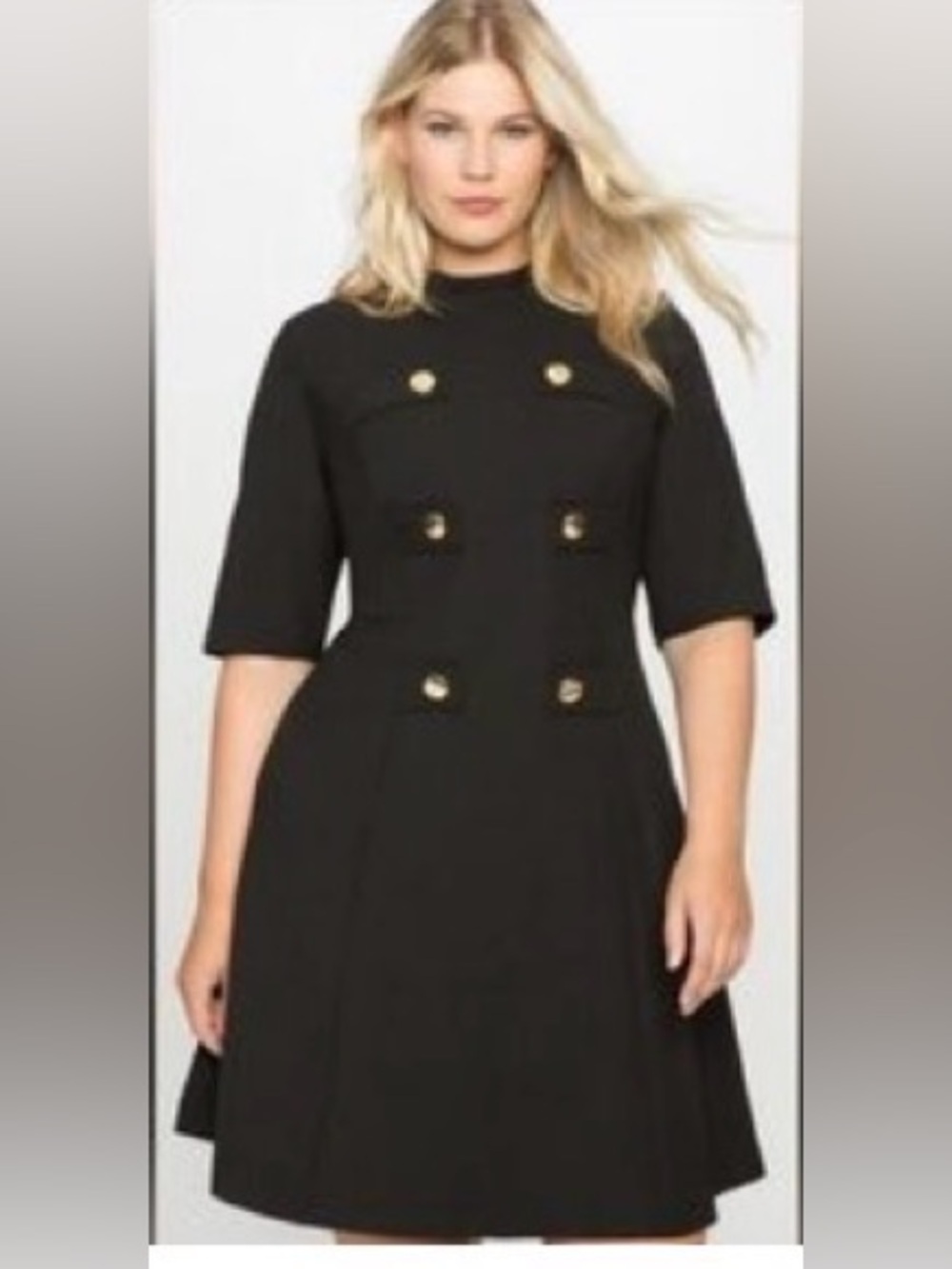 Eloquii Black Dress with Gold Button Details
